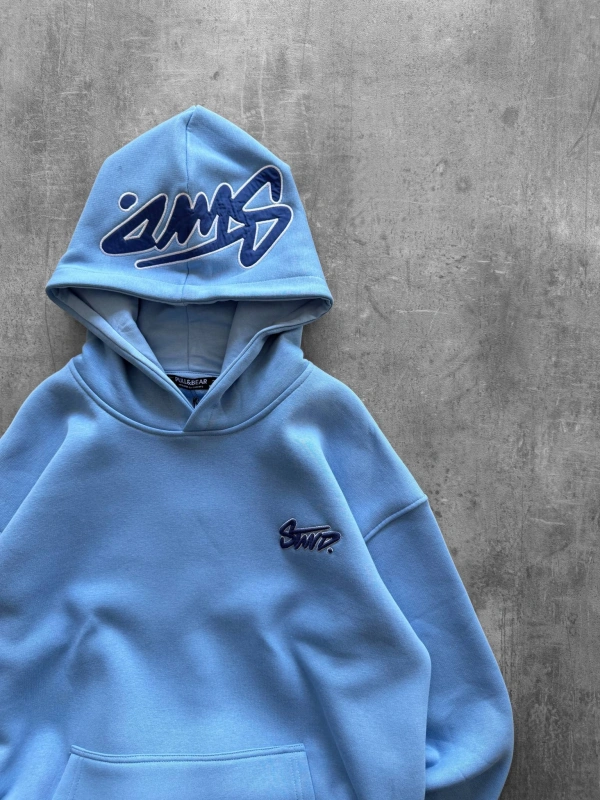 KAPÜŞON BASKILI OVERSIZE SWEATSHIRT MAVI