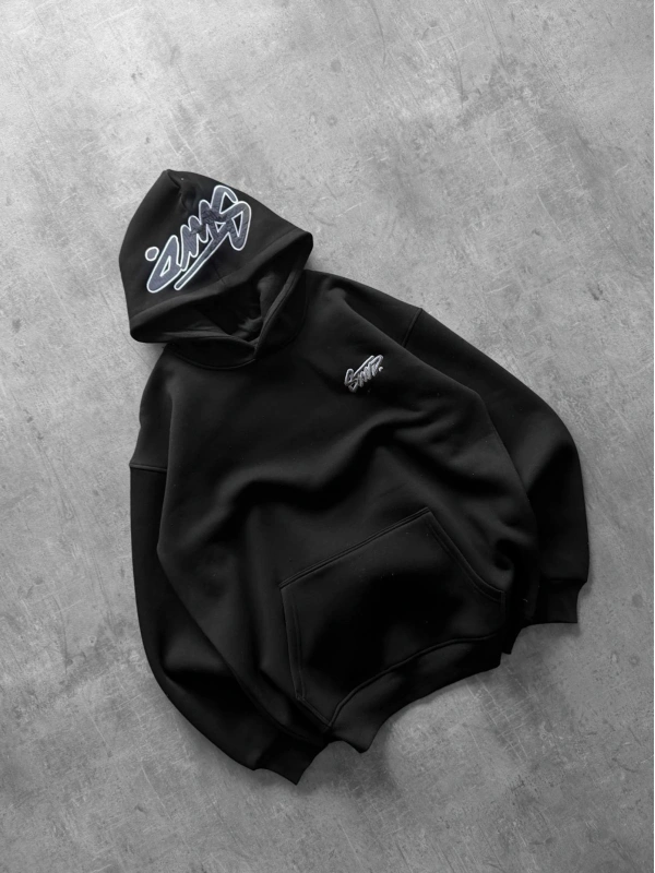 KAPÜŞON BASKILI OVERSIZE SWEATSHIRT SIYAH