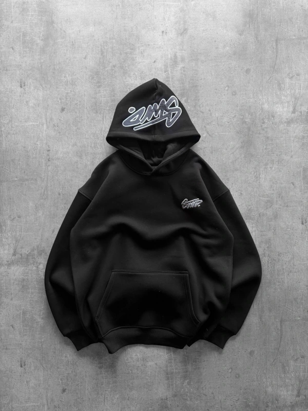 KAPÜŞON BASKILI OVERSIZE SWEATSHIRT SIYAH