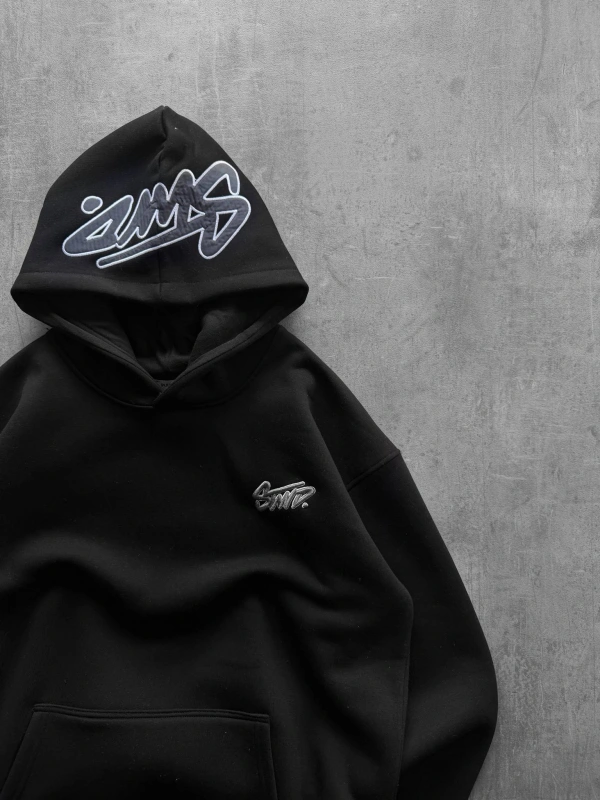 KAPÜŞON BASKILI OVERSIZE SWEATSHIRT SIYAH
