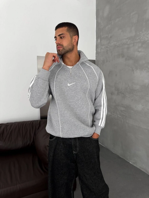 NKE FERMUARLI SWEATSHİRT GRİ