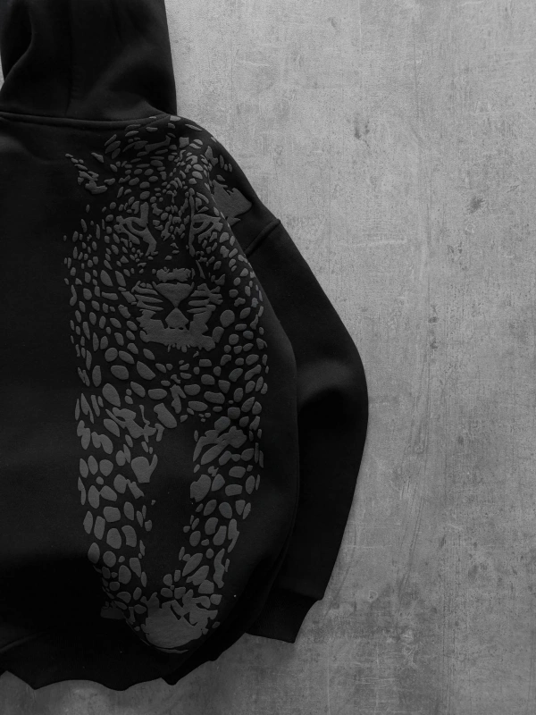 OFF THE SYSTEM BASKILI OVERSIZE KAPÜŞONLU SWEATSHIRT SİYAH