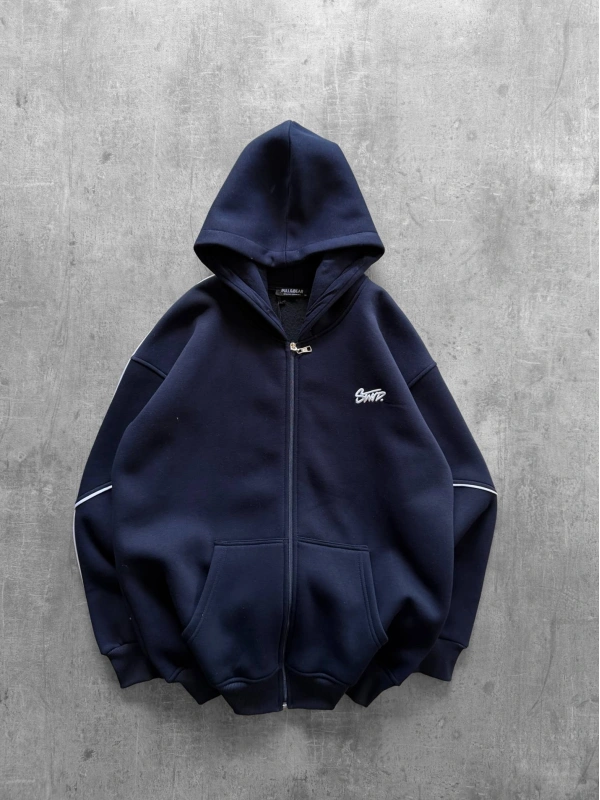 SIRT BASKILI OVERSIZE FERMUARLI HIRKA LACIVERT
