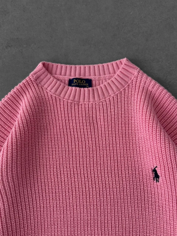 PLO Oversize Triko Örme Kazak Pembe