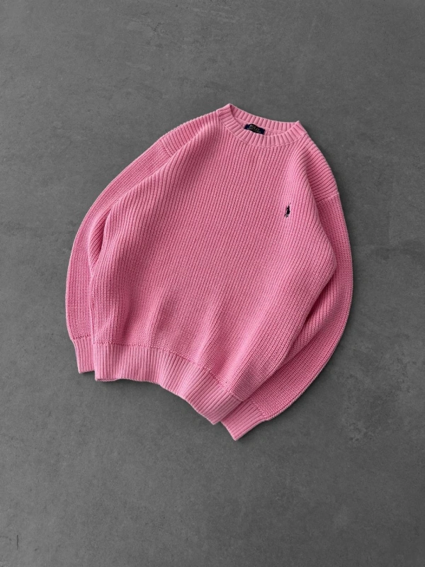 PLO Oversize Triko Örme Kazak Pembe
