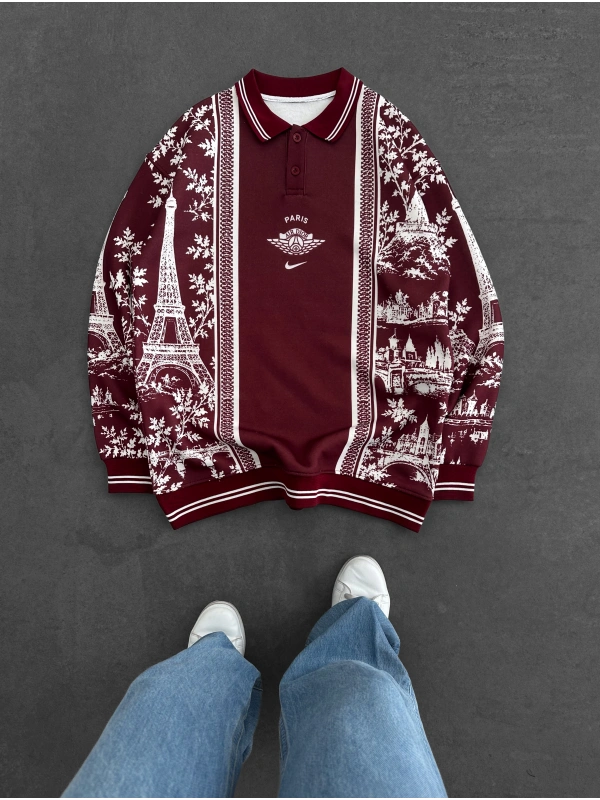 ŞEHİR BASKILI PARİS SWEATSHİRT KIRMIZI
