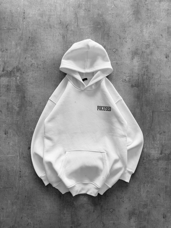 FOCUSED BASKILI OVERSIZE KAPÜŞONLU SWEATSHIRT BEYAZ