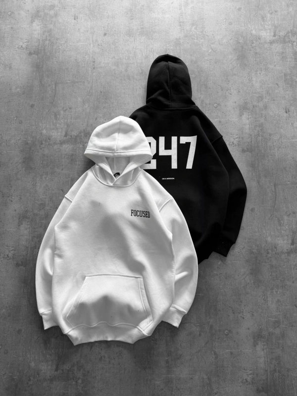 FOCUSED BASKILI OVERSIZE KAPÜŞONLU SWEATSHIRT SIYAH