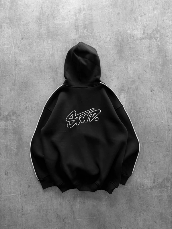 SIRT BASKILI OVERSIZE FERMUARLI HIRKA SIYAH