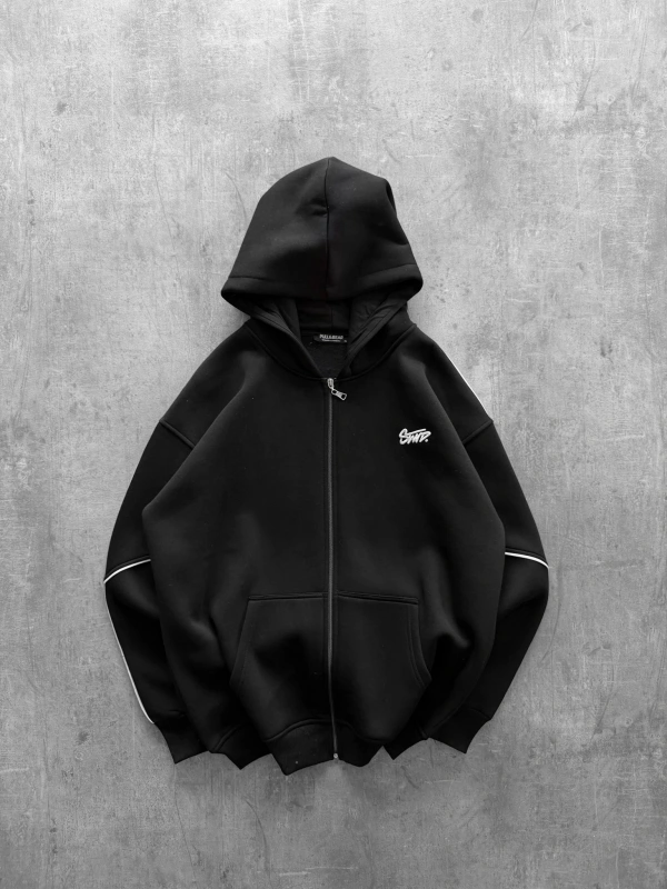 SIRT BASKILI OVERSIZE FERMUARLI HIRKA SIYAH