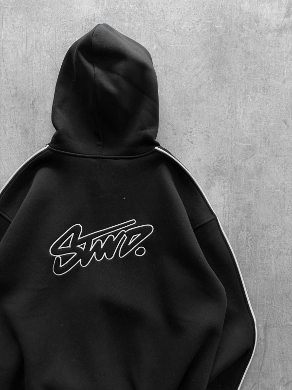 SIRT BASKILI OVERSIZE FERMUARLI HIRKA SIYAH