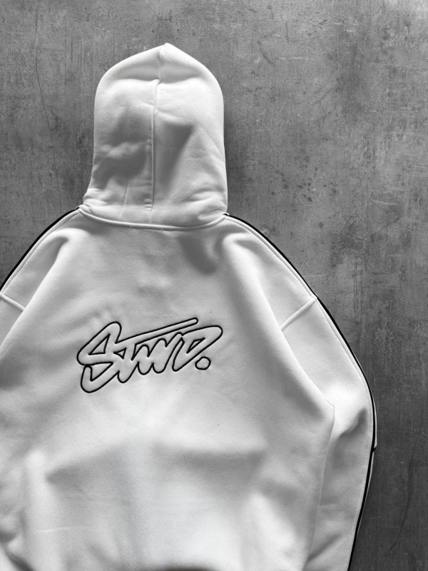 SIRT BASKILI OVERSIZE FERMUARLI HIRKA BEYAZ