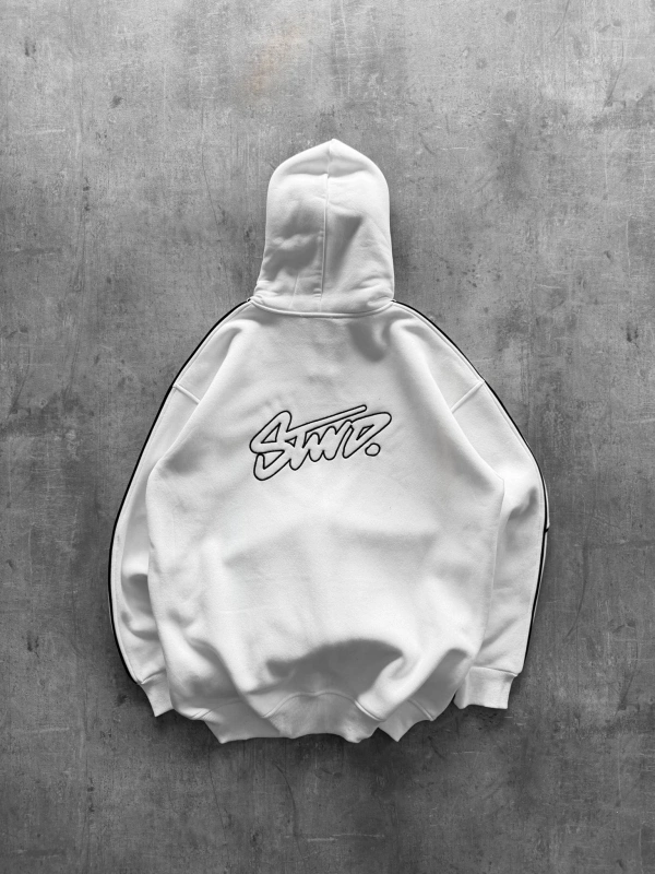 SIRT BASKILI OVERSIZE FERMUARLI HIRKA BEYAZ