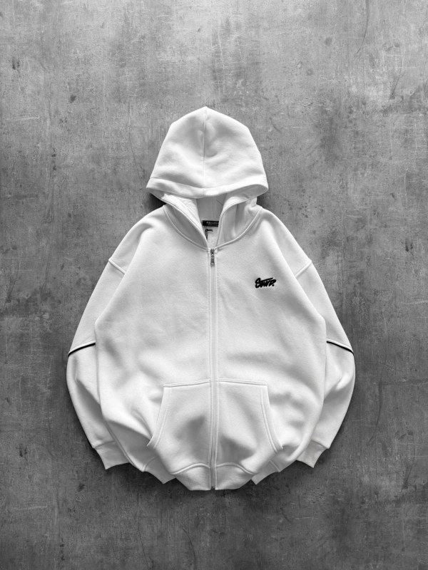 SIRT BASKILI OVERSIZE FERMUARLI HIRKA BEYAZ