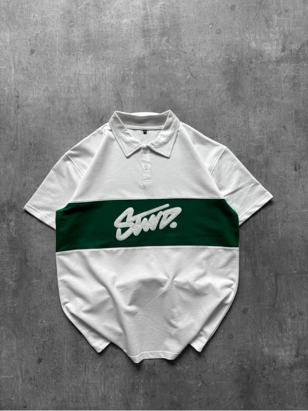 STW POLO YAKA ORTA ŞERİT TSHİRT BEYAZ