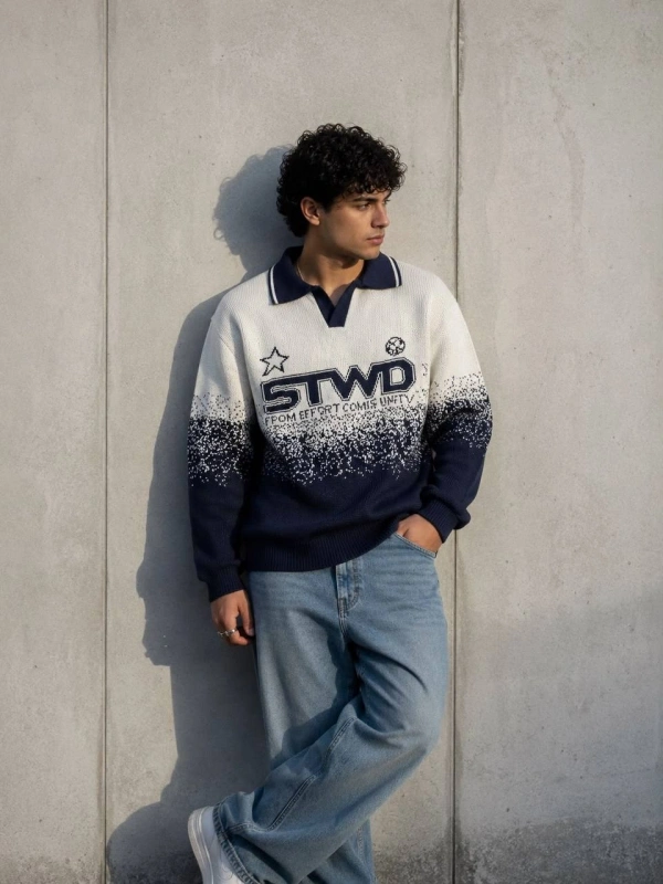 STW POLO YAKA SWEAT BEYAZ LACİVERT