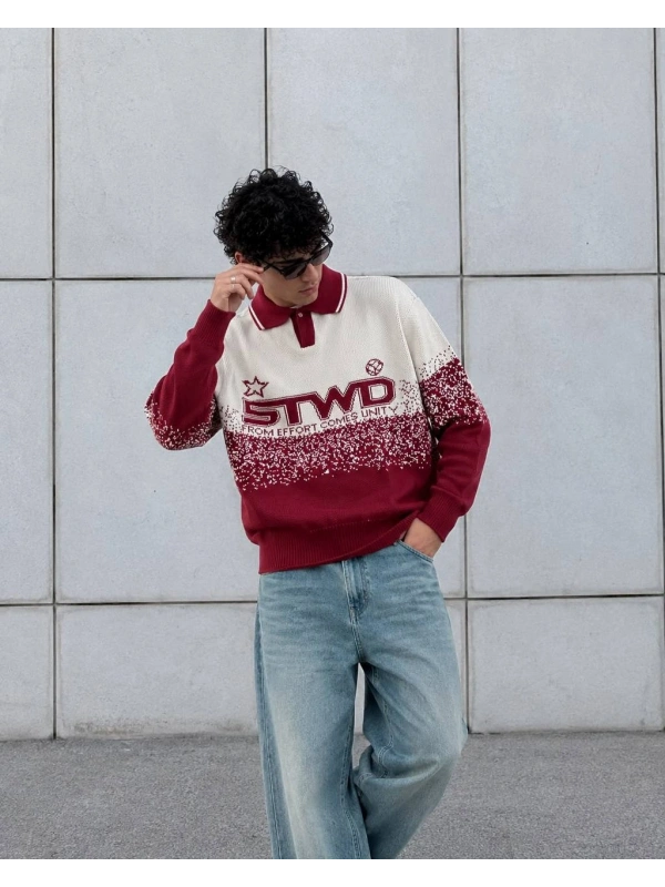 STW POLO YAKA SWEAT BEYAZ KIRMIZI