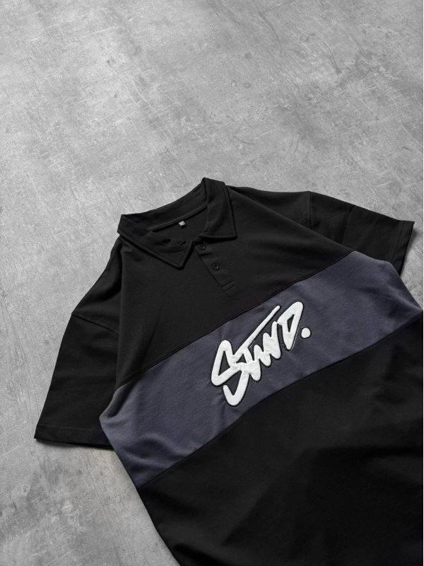 STW POLO YAKA ORTA ŞERİT TSHİRT SİYAH