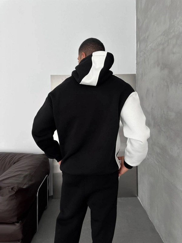 Yan Şeritli Oversize Eşofman Takımı Siyah-Beyaz