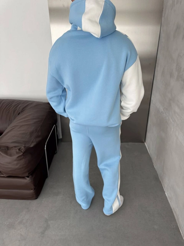 Yan Şeritli Oversize Eşofman Takımı Mavi-Beyaz
