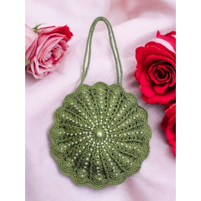 HASIR ÇANTA İNCİ TAŞLI YEŞİL - MODEL 202502