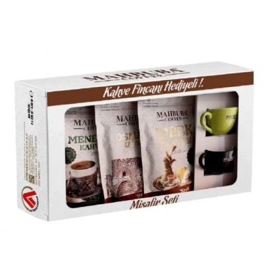 Mahbuba Kahve Misafir Seti Kahve 2 Fincan Hediyeli (Dibek, Menengiç ve Osmanlı Kahvesi - 3x150 Gr)