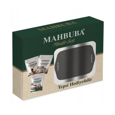 Mahbuba Kahve Misafir Seti Kahve Tepsi Hediyeli (Dibek, Menengiç ve Osmanlı Kahvesi - 3x150 Gr)