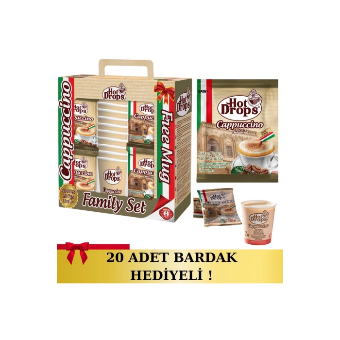HOT DROPS CAPPUCCINO HAZIR KAHVE ÇİKOLATA GRANÜLLÜ 20 ADET X 25 GR (BARDAK HEDİYELİ)
