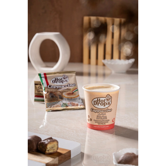 HOT DROPS CAPPUCCINO HAZIR KAHVE ÇİKOLATA GRANÜLLÜ 20 ADET X 25 GR (BARDAK HEDİYELİ)