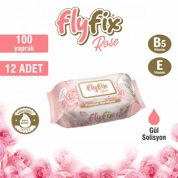 FLYFİX ROSE GÜL KOKULU ISLAK HAVLU 100 ADET X 12 PAKET