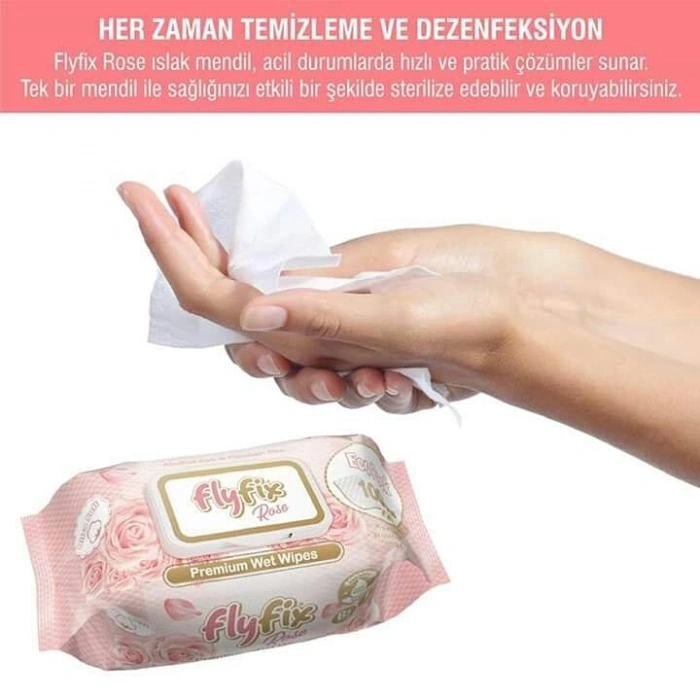 FLYFİX ROSE GÜL KOKULU ISLAK HAVLU 100 ADET X 12 PAKET