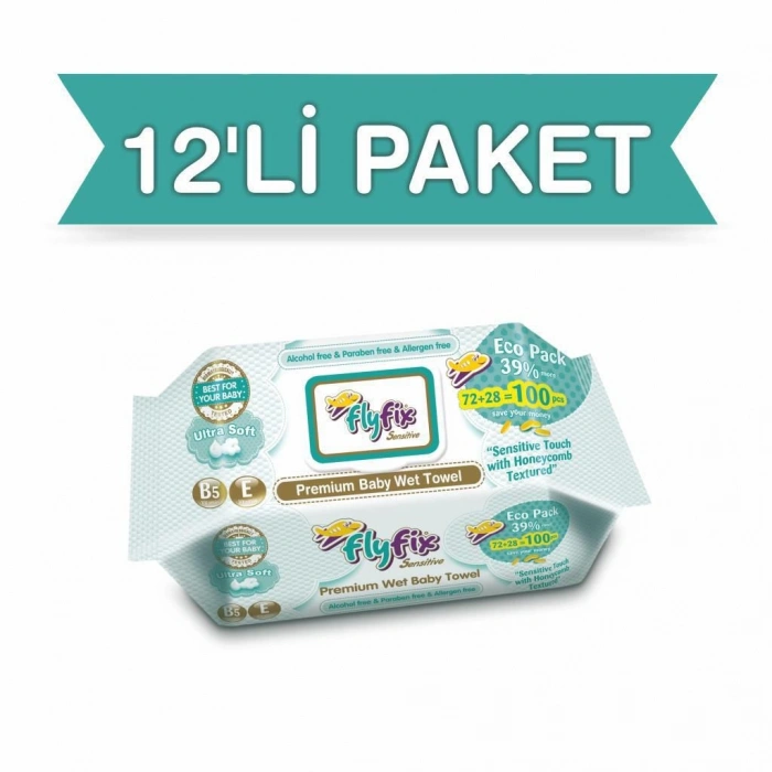 FLYFİX SENSİTİVE ISLAK HAVLU 100 ADET X 12 PAKET