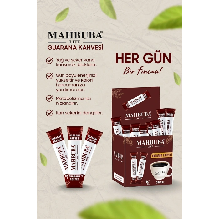 Mahbuba Guarana Özlü Premium Detox Form Diyet Kahve Gün Boyu Enerji 1 Aylık - ( 30 Kullanım ) Net 60gr