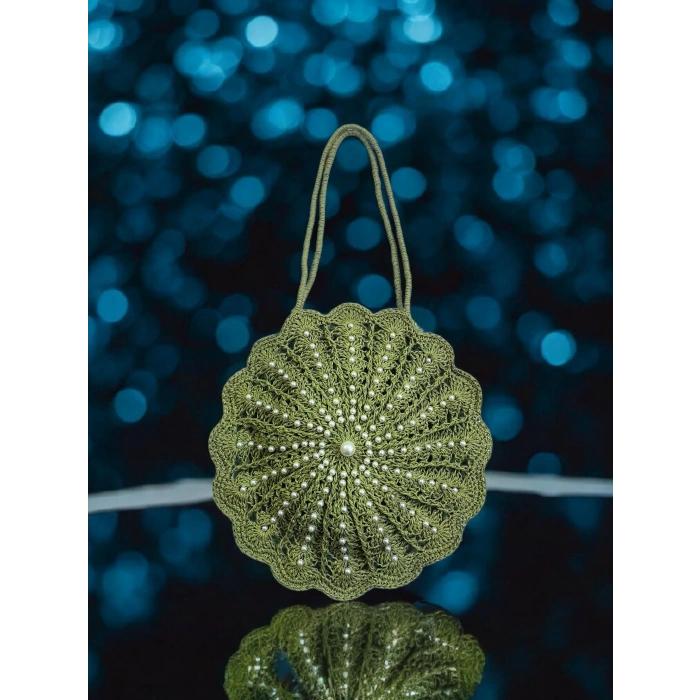 HASIR ÇANTA İNCİ TAŞLI YEŞİL - MODEL 202502