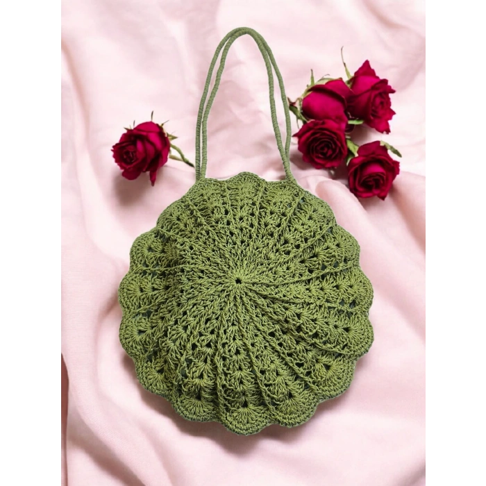 HASIR ÇANTA İNCİ TAŞLI YEŞİL - MODEL 202502