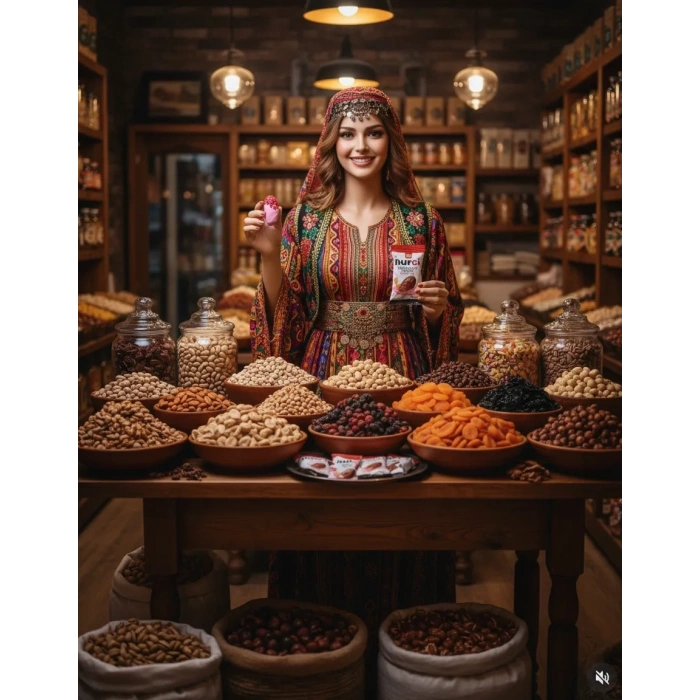 HURCİ FRAMBUAZLI, ÇİKOLATA KAPLI BADEMLİ HURMA 250 GR