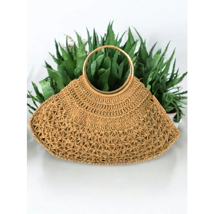 KADIN HASIR EL ÇANTASI METAL ASKILI BÜYÜK BOY İÇ ASTARLI CEPLİ ÇANTA - MODEL 202506