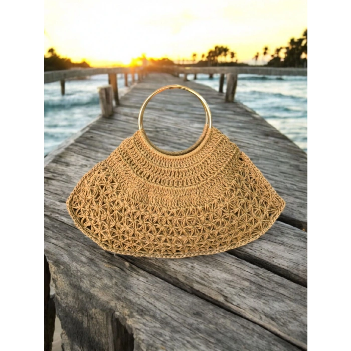 KADIN HASIR EL ÇANTASI METAL ASKILI BÜYÜK BOY İÇ ASTARLI CEPLİ ÇANTA - MODEL 202506