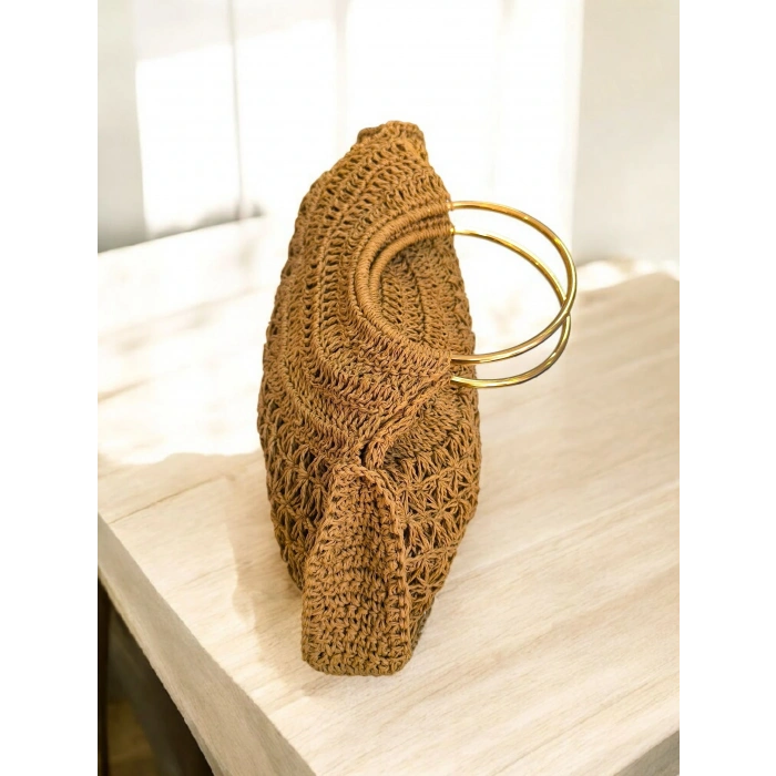 KADIN HASIR EL ÇANTASI METAL ASKILI BÜYÜK BOY İÇ ASTARLI CEPLİ ÇANTA - MODEL 202506