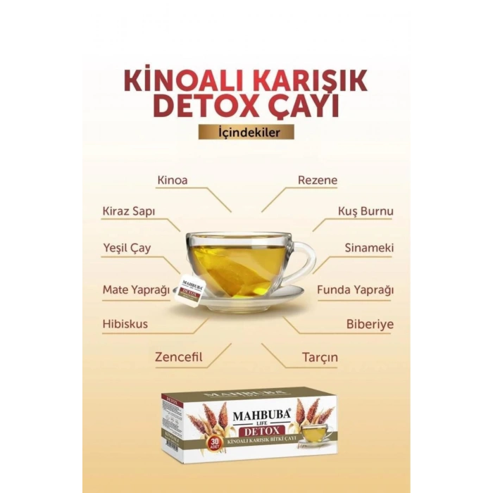 Mahbuba Kinoalı Karışık Detox Diyet Glutensiz Form Bitki Çayı 1 Aylık - ( 30 Kullanım ) Net 60gr x 2 Paket