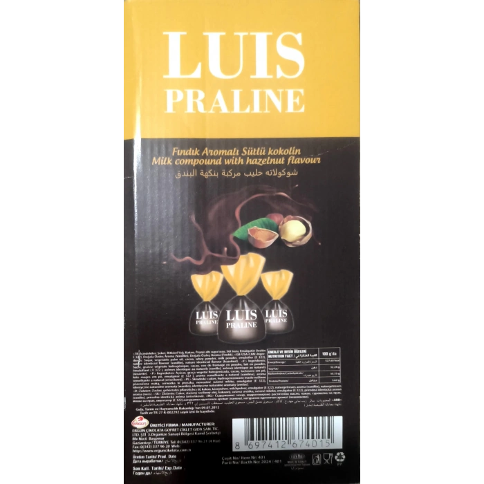 Luis Praline Fındık Aromalı Sütlü Kokolin Çikolatalı Şeker 2 Kg
