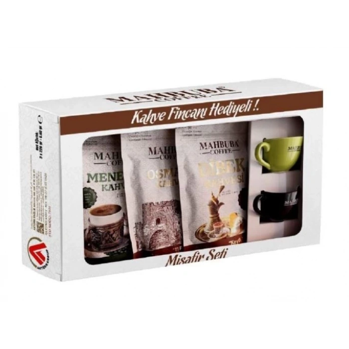 Mahbuba Kahve Misafir Seti Kahve 2 Fincan Hediyeli (Dibek, Menengiç ve Osmanlı Kahvesi - 3x150 Gr)