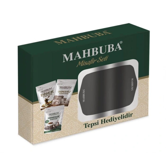 Mahbuba Kahve Misafir Seti Kahve Tepsi Hediyeli (Dibek, Menengiç ve Osmanlı Kahvesi - 3x150 Gr)