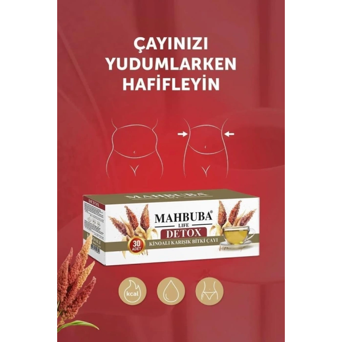 Mahbuba Kinoalı Karışık Detox Diyet Glutensiz Form Bitki Çayı 1 Aylık - ( 30 Kullanım ) Net 60gr x 12 Paket