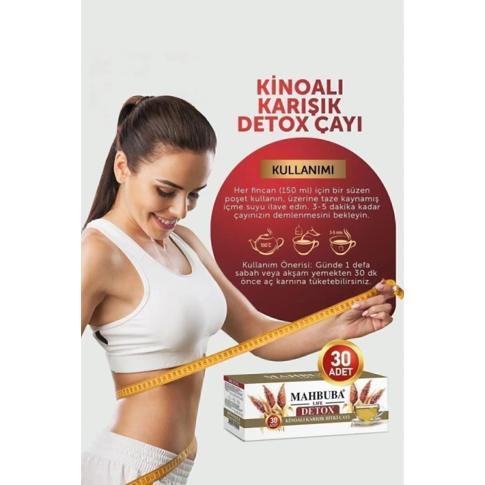 Mahbuba Kinoalı Karışık Detox Diyet Glutensiz Form Bitki Çayı 1 Aylık - ( 30 Kullanım ) Net 60gr x 36 Paket (1 Koli)