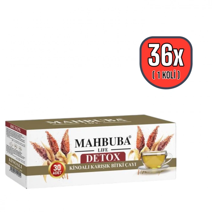 Mahbuba Kinoalı Karışık Detox Diyet Glutensiz Form Bitki Çayı 1 Aylık - ( 30 Kullanım ) Net 60gr x 36 Paket (1 Koli)