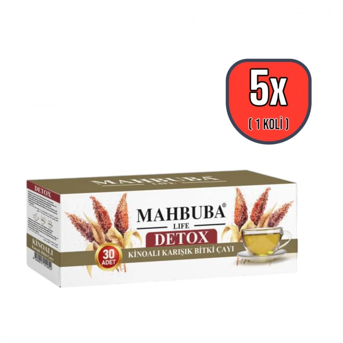 Mahbuba Kinoalı Karışık Detox Diyet Glutensiz Form Bitki Çayı 1 Aylık - ( 30 Kullanım ) Net 60gr x 5 Paket