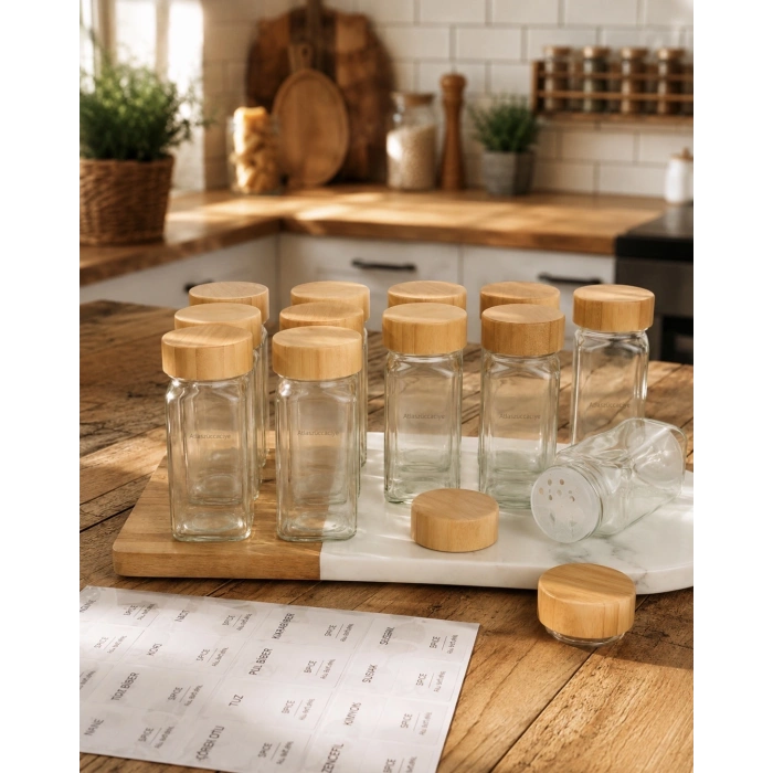 12 li bambu kapak 120 ml kavanoz