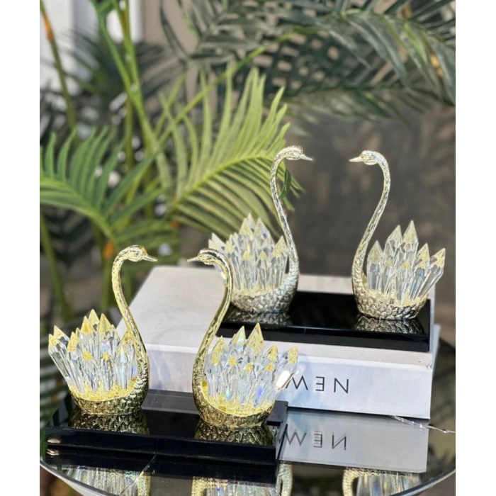 2 li kristal kuğu ( gümüş) aksesuar