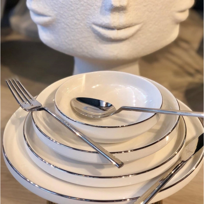 24 parça gümüş porselen yemek takımı